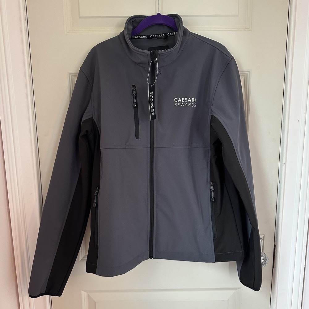 Caesars Rewards Super Soft Polyester Full Zip-Up‎ Jacket Men's Medium Grey/Black